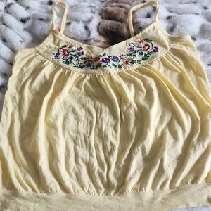 Y2K Yellow Embroidered Vintage Spaghetti Strap Cropped Tank